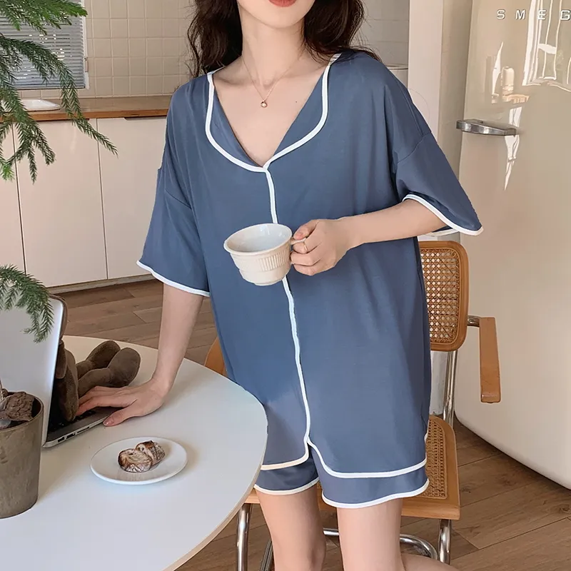 The Story Of The Flower Season Pajama Set Women's Navy Blue-1