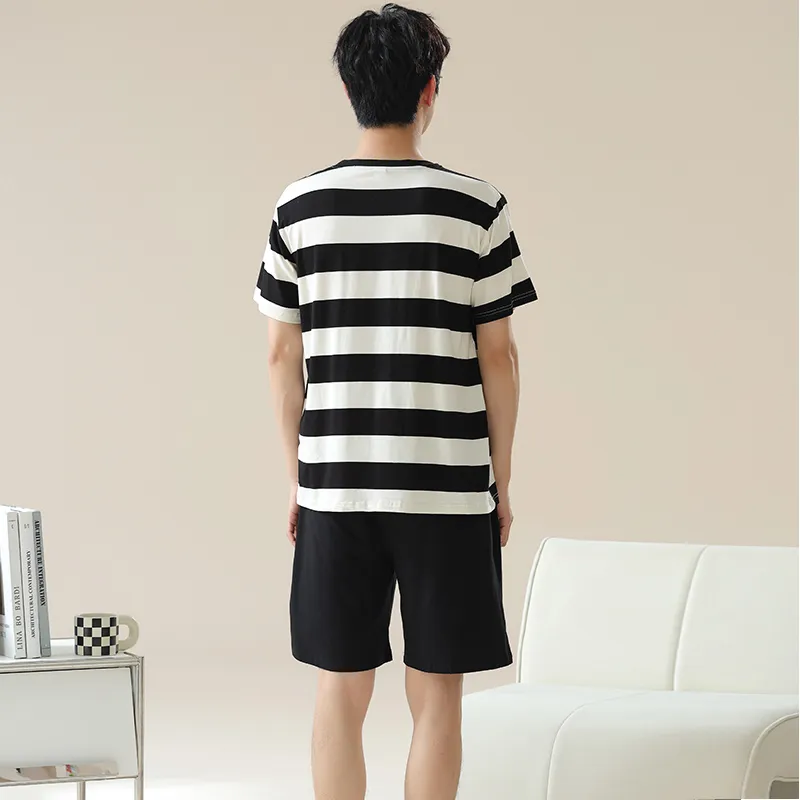 The Story Of The Flower Season Pajama Set Men's Black White Stripes-1