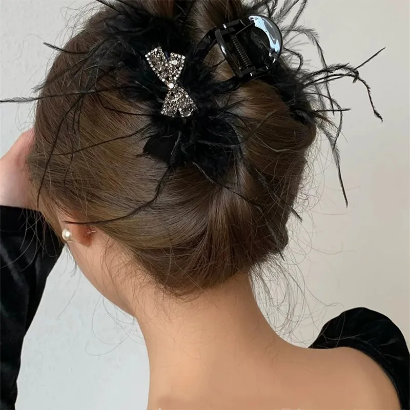 Left Europe Rhinestone Bowknot Hair Clips Women's-3