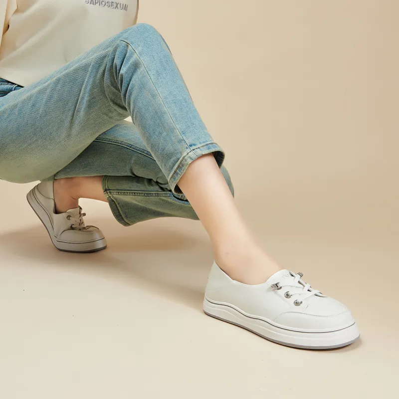 PT'SON Breathable Low Top Skateboard Shoes Women's White-6