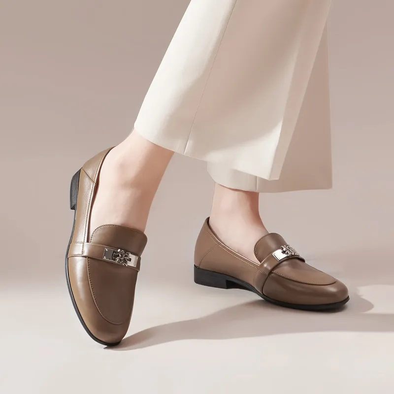 PT'SON Loafers 2cm Women's Black Brown-17
