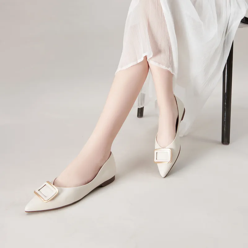 PT'SON Casual Single Shoes Flat Women's Ecru-5