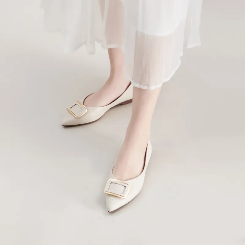 PT'SON Casual Single Shoes Flat Women's Ecru-1