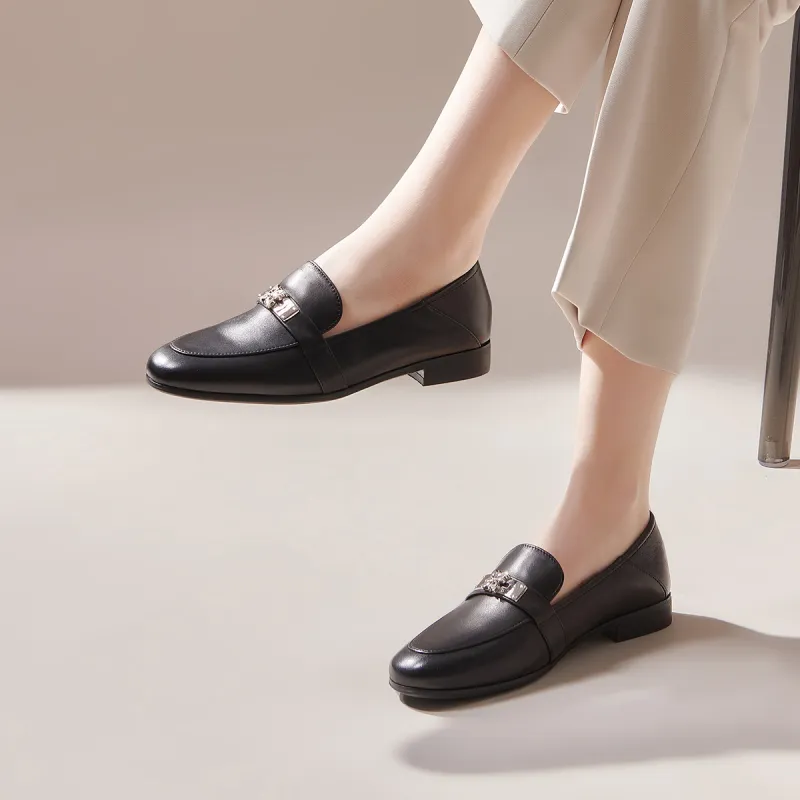 PT'SON Loafers 2cm Women's Black Brown-8
