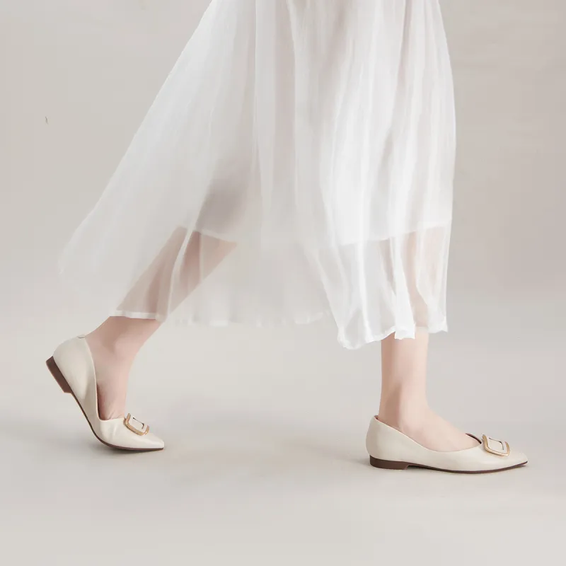 PT'SON Casual Single Shoes Flat Women's Ecru-4
