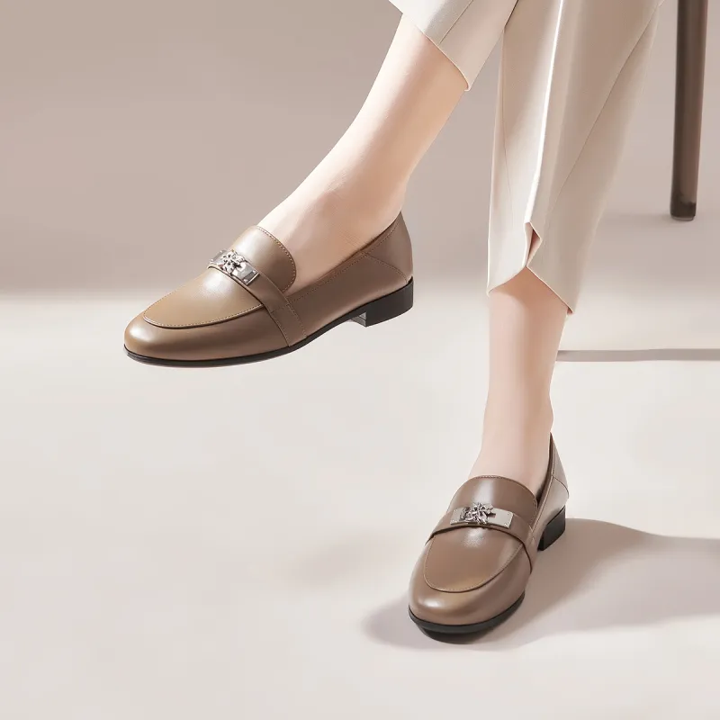 PT'SON Loafers 2cm Women's Black Brown-18