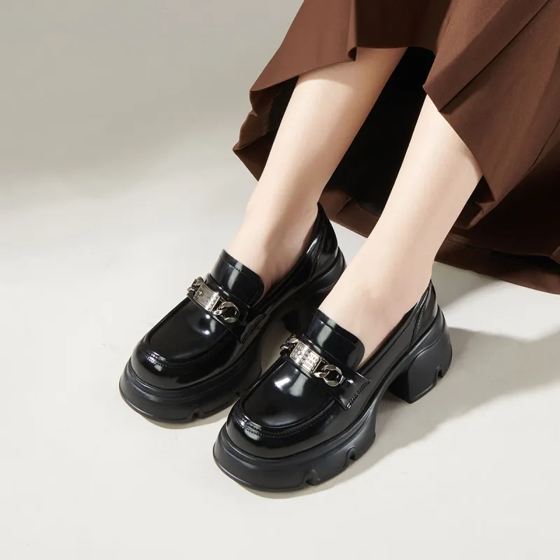 PT'SON Loafers 6.5cm Women's Black-6