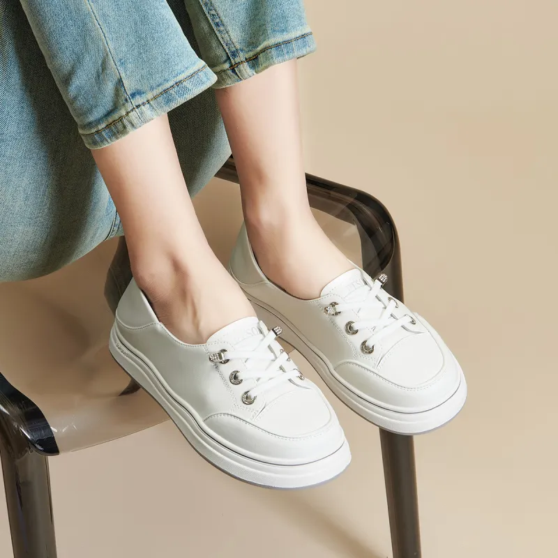 PT'SON Breathable Low Top Skateboard Shoes Women's White-5