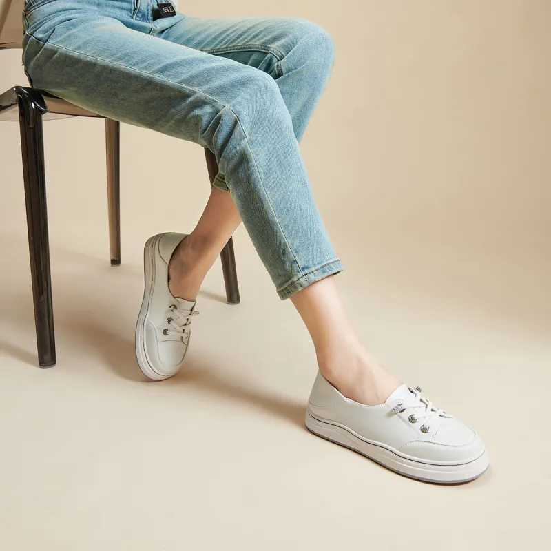 PT'SON Breathable Low Top Skateboard Shoes Women's White-7