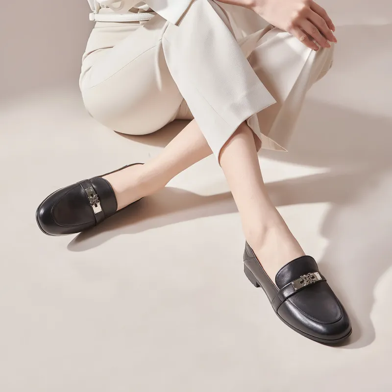 PT'SON Loafers 2cm Women's Black Brown-7