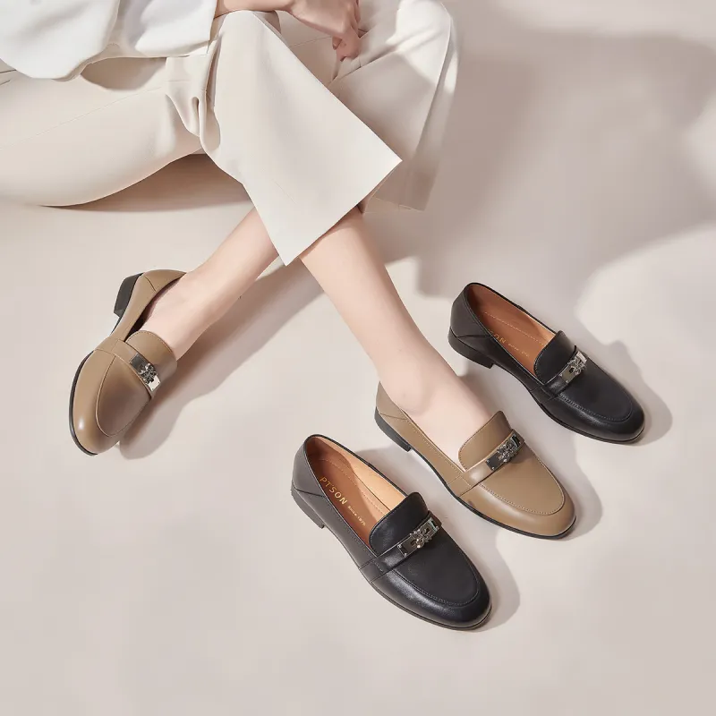PT'SON Loafers 2cm Women's Black Brown-16