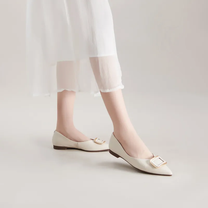 PT'SON Casual Single Shoes Flat Women's Ecru-3