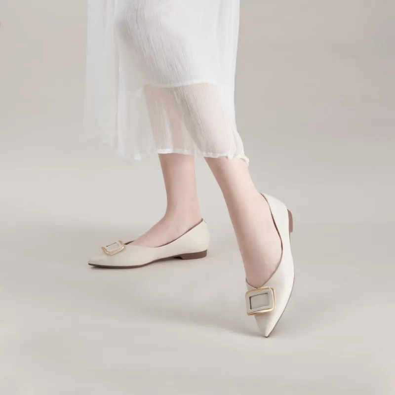 PT'SON Casual Single Shoes Flat Women's Ecru-2