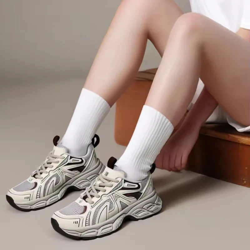 O.L Anti Slip Wear Resistant Breathable Height Increasing Low Top Chunky Sneakers Women's-5