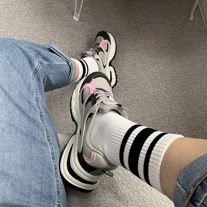 O.L Anti Slip Wear Resistant Breathable Height Increasing Low Top Chunky Sneakers Women's-2
