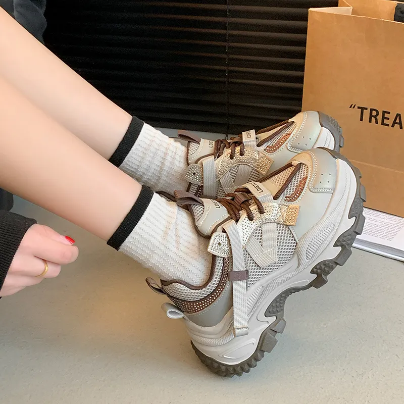 O.L Anti-Slip Wear-Resistant Breathable Height Increasing Low-Top Chunky Sneakers Women's-5