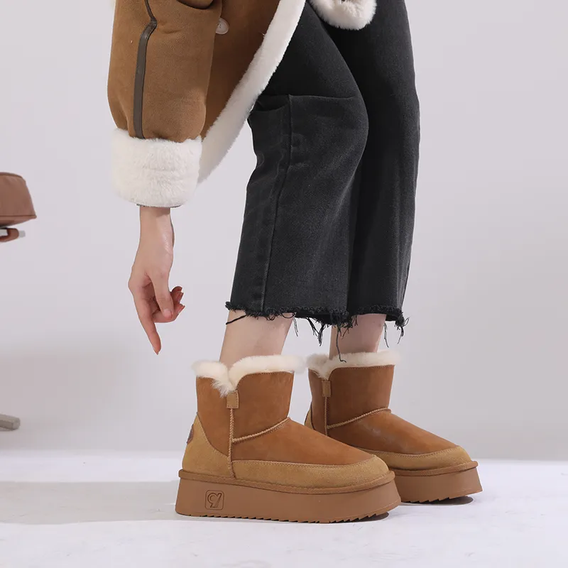O.L Warm Wear-Resistant Height Increasing Slip-Resistant 12cm Snow Boots Women's-6