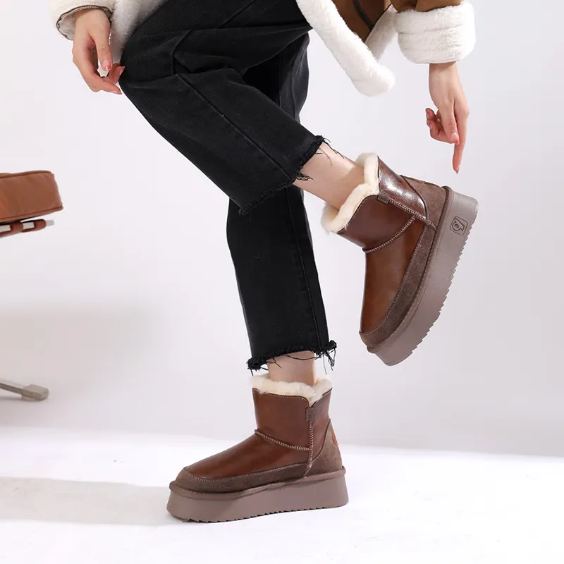 O.L Warm Wear-Resistant Height Increasing Slip-Resistant 12cm Snow Boots Women's-9