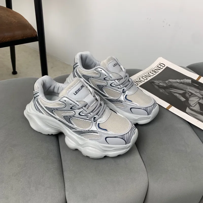 O.L Anti Slip Wear Resistant Breathable Height Increasing Low Top Chunky Sneakers Women's-1