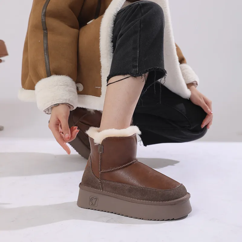 O.L Warm Wear-Resistant Height Increasing Slip-Resistant 12cm Snow Boots Women's-12