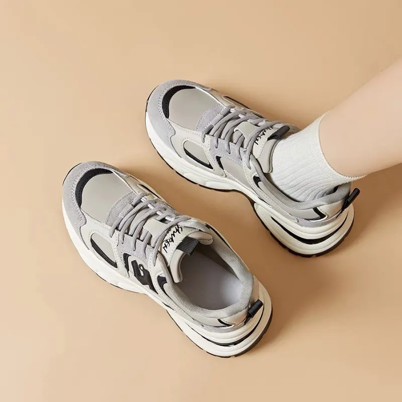O.L Anti Slip Wear Resistant Breathable Height Increasing Low Top Chunky Sneakers Women's-9