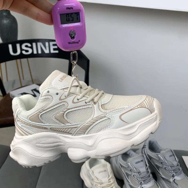 O.L Anti Slip Wear Resistant Breathable Height Increasing Low Top Chunky Sneakers Women's-5
