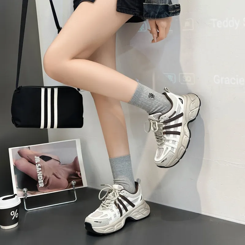 O.L Anti Slip Wear Resistant Breathable Height Increasing Low Top Chunky Sneakers Women's-6