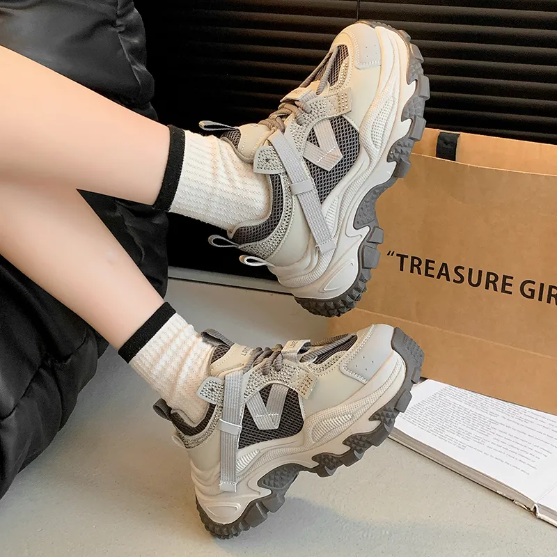 O.L Anti-Slip Wear-Resistant Breathable Height Increasing Low-Top Chunky Sneakers Women's-1