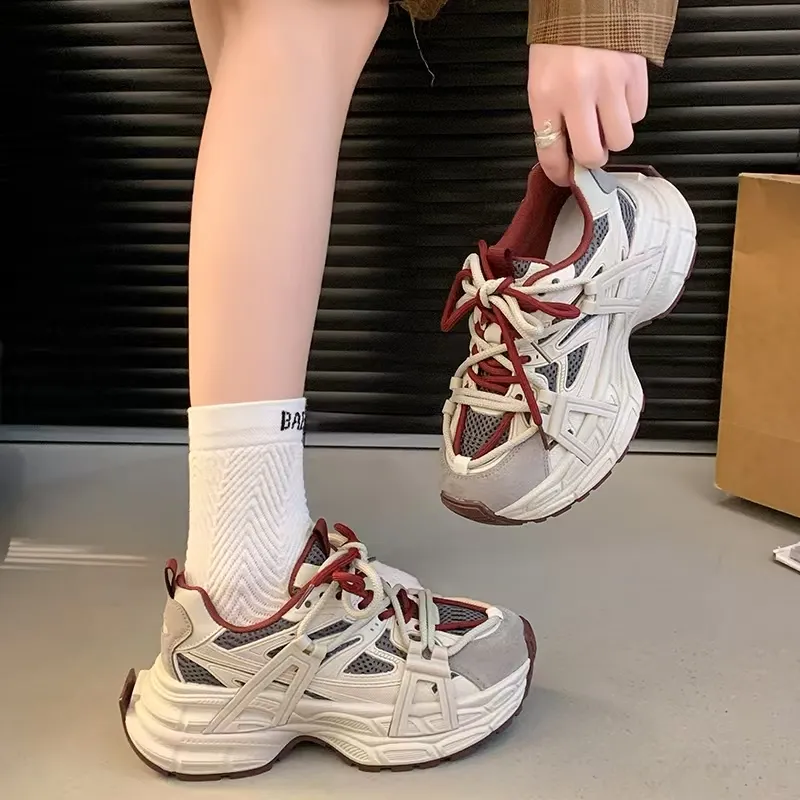 O.L Anti Slip Wear Resistant Breathable Height Increasing Low Top Chunky Sneakers Women's-1
