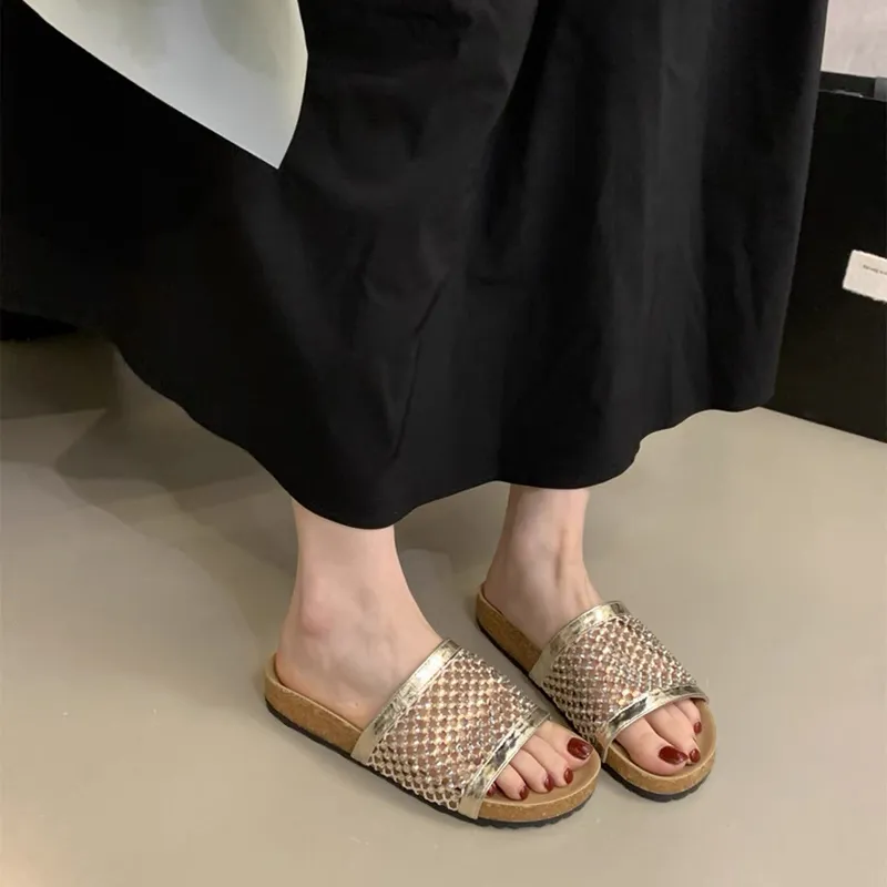 O.L Rubber Sole Rhinestone Slip Resistant Abrasion Resistant Slide Slippers Women's-2
