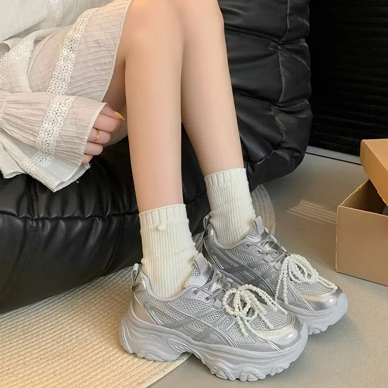 O.L Anti Slip And Wear Resistant Height Increasing Low Top Chunky Sneakers Women's-7