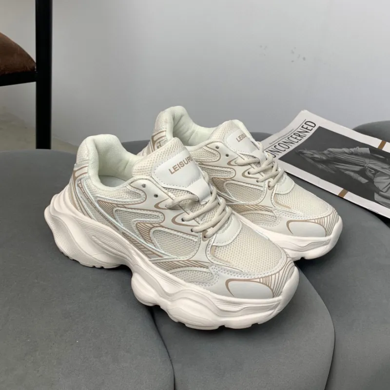 O.L Anti Slip Wear Resistant Breathable Height Increasing Low Top Chunky Sneakers Women's-6