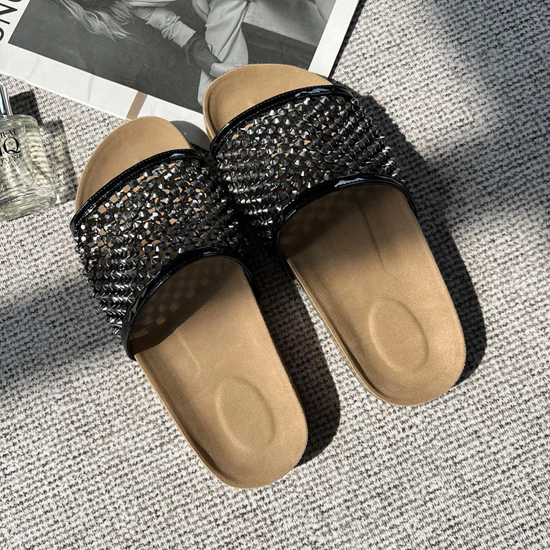 O.L Rubber Sole Rhinestone Slip Resistant Abrasion Resistant Slide Slippers Women's-4