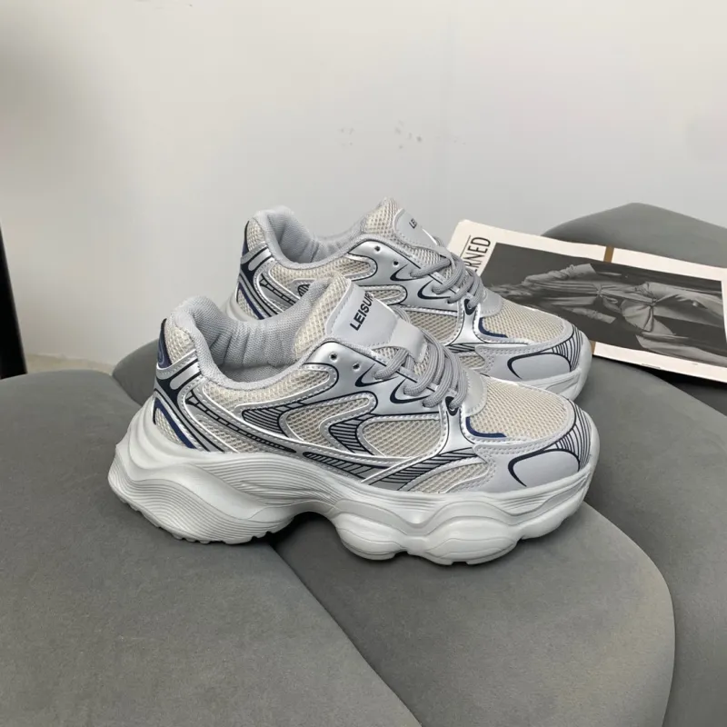 O.L Anti Slip Wear Resistant Breathable Height Increasing Low Top Chunky Sneakers Women's-2