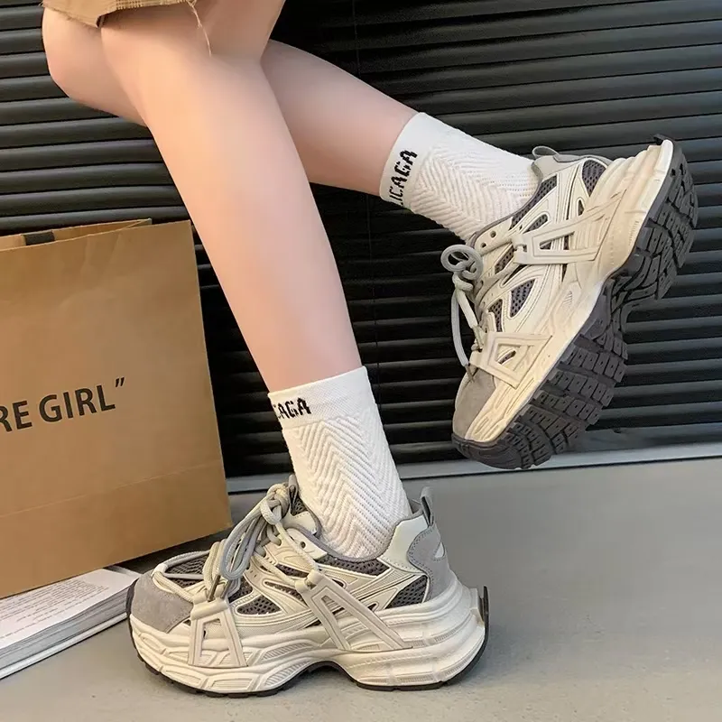 O.L Anti Slip Wear Resistant Breathable Height Increasing Low Top Chunky Sneakers Women's-9