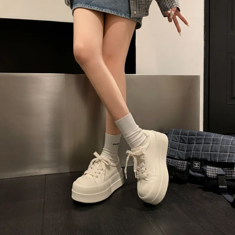 UNCLEWEN White Toast Slip-Resistant Lightweight Height Increasing Low-Top Skateboard Shoes Women's Cloud White-6