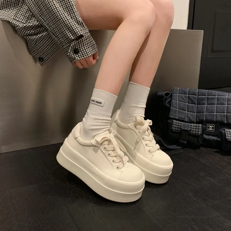 UNCLEWEN White Toast Slip-Resistant Lightweight Height Increasing Low-Top Skateboard Shoes Women's Cloud White-4