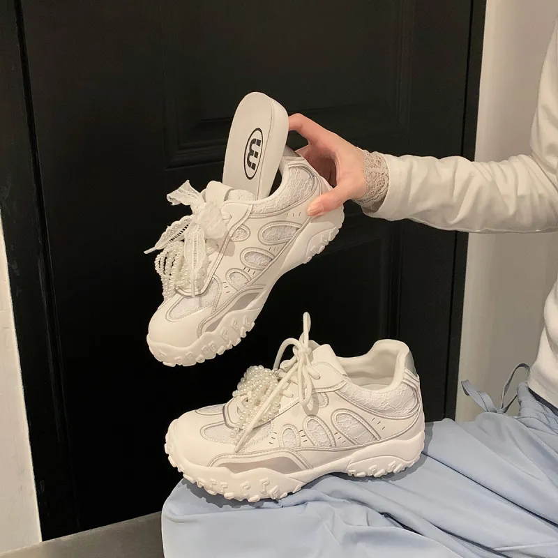 UNCLEWEN Lace Circle Slip Resistant, Breathable, Height Increasing Low Top Trendy Chunky Sneakers Women's-12