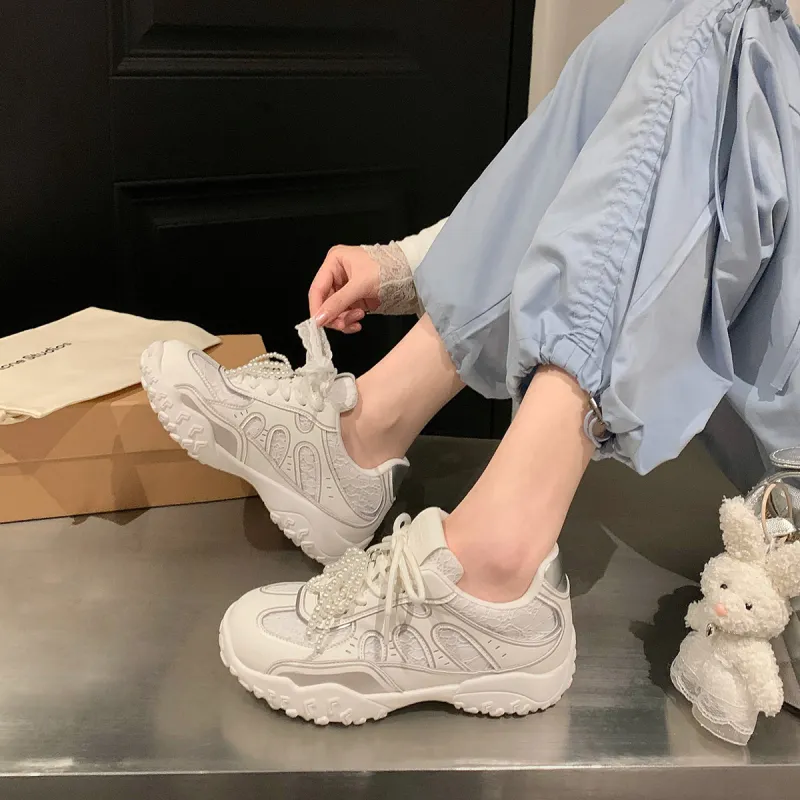 UNCLEWEN Lace Circle Slip Resistant, Breathable, Height Increasing Low Top Trendy Chunky Sneakers Women's-13