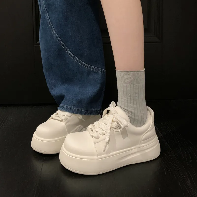 UNCLEWEN Cheese Milk Ball Slip-Resistant Lightweight Height Increasing Low-Top Skateboard Shoes Women's-4
