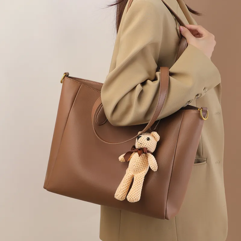 PT'SON Cow Leather Tote Bag, Shopping Bag, Portable Underarm Shoulder Bag Regular Women's Ecru/Smoke Gray-5
