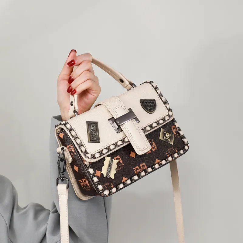 PT'SON PVC Shoulder Bag, Crossbody Bag, Handbag Regular Women's Coffee/Ecru-2