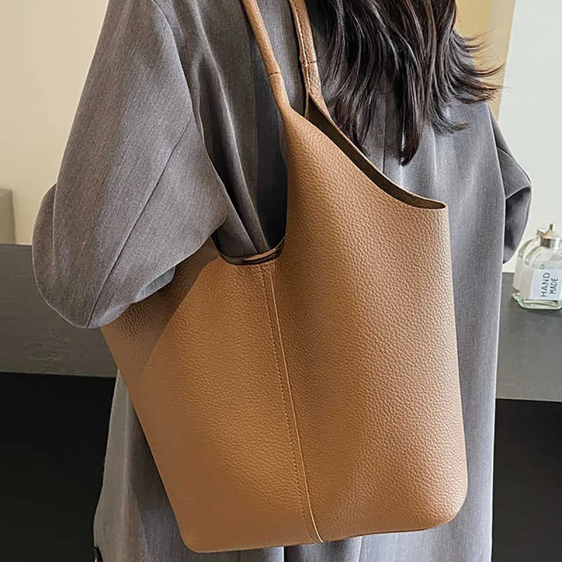 PT'SON Synthetic Leather Shoulder Bag, Bucket Bag, Shoulder Bag Women's Black/Brown-11