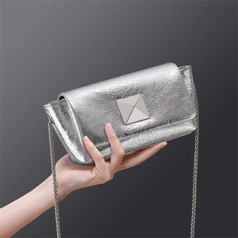 PT'SON Cow Leather Underarm Shoulder Bag, Crossbody Bag Trumpets Women's Silver-1