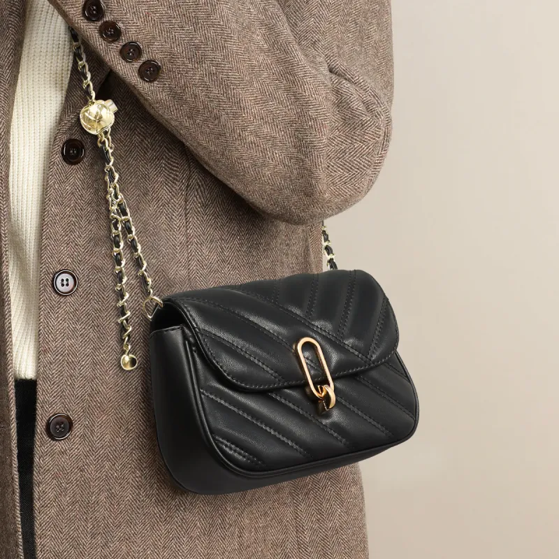 PT'SON Synthetic Leather Small Square Bag, Chain Bag, Shoulder Bag, Crossbody Bag Small Size Women's Ecru-8