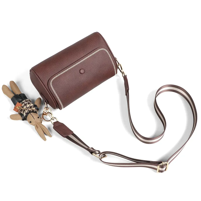 PT'SON Cow Leather With Synthetic Leather Crossbody Bags Regular Women's Coffee-4