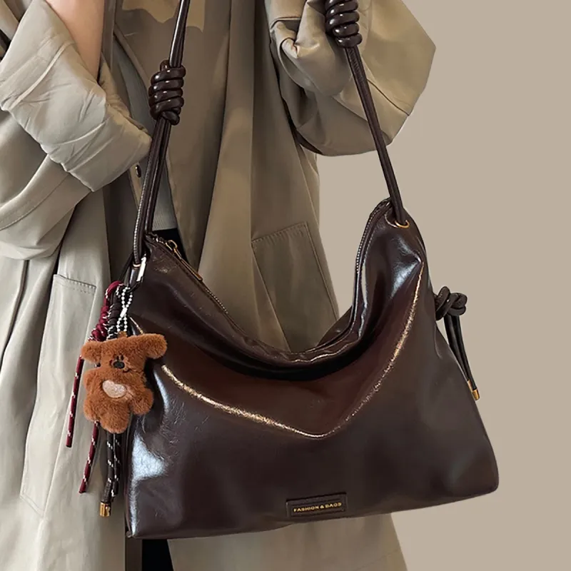 PT'SON Synthetic Leather Underarm Crossbody Bag, Shoulder Bag Regular Women's Coffee/Black-5