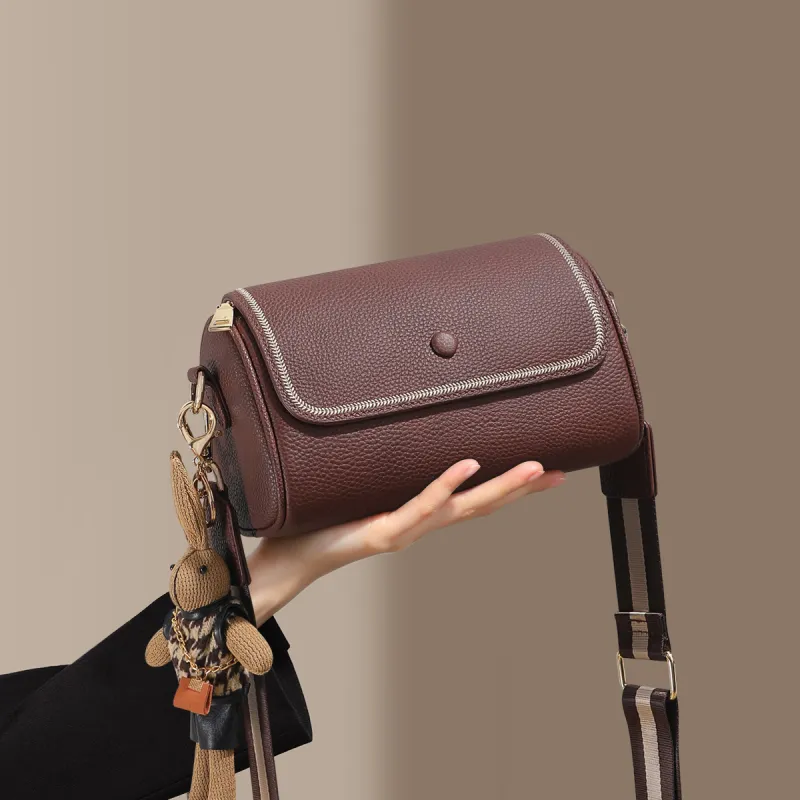 PT'SON Cow Leather With Synthetic Leather Crossbody Bags Regular Women's Coffee-3