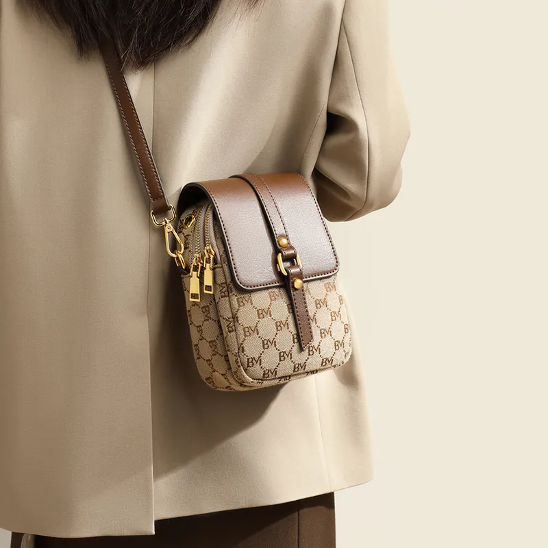 PT'SON Fabric, Synthetic Leather Underarm Shoulder Bag, Crossbody Bag Women's Coffee-1