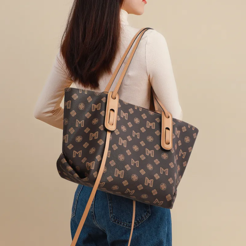 PT'SON Synthetic Leather Tote Bag, Shopping Bag, Shoulder Bag Regular Women's Coffee-4